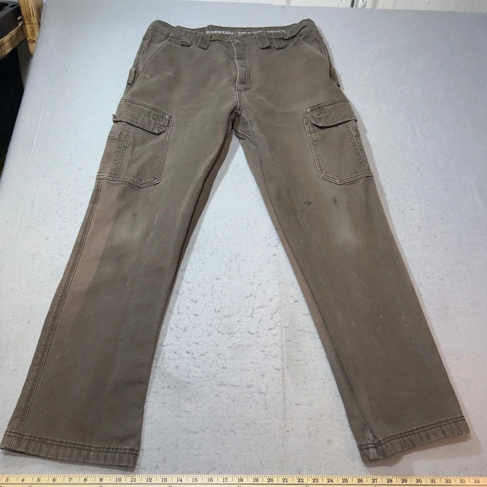 Smith's Workwear Cargo Pants Mens 34x30 Brown Good Fleece Lined Stretch Utility